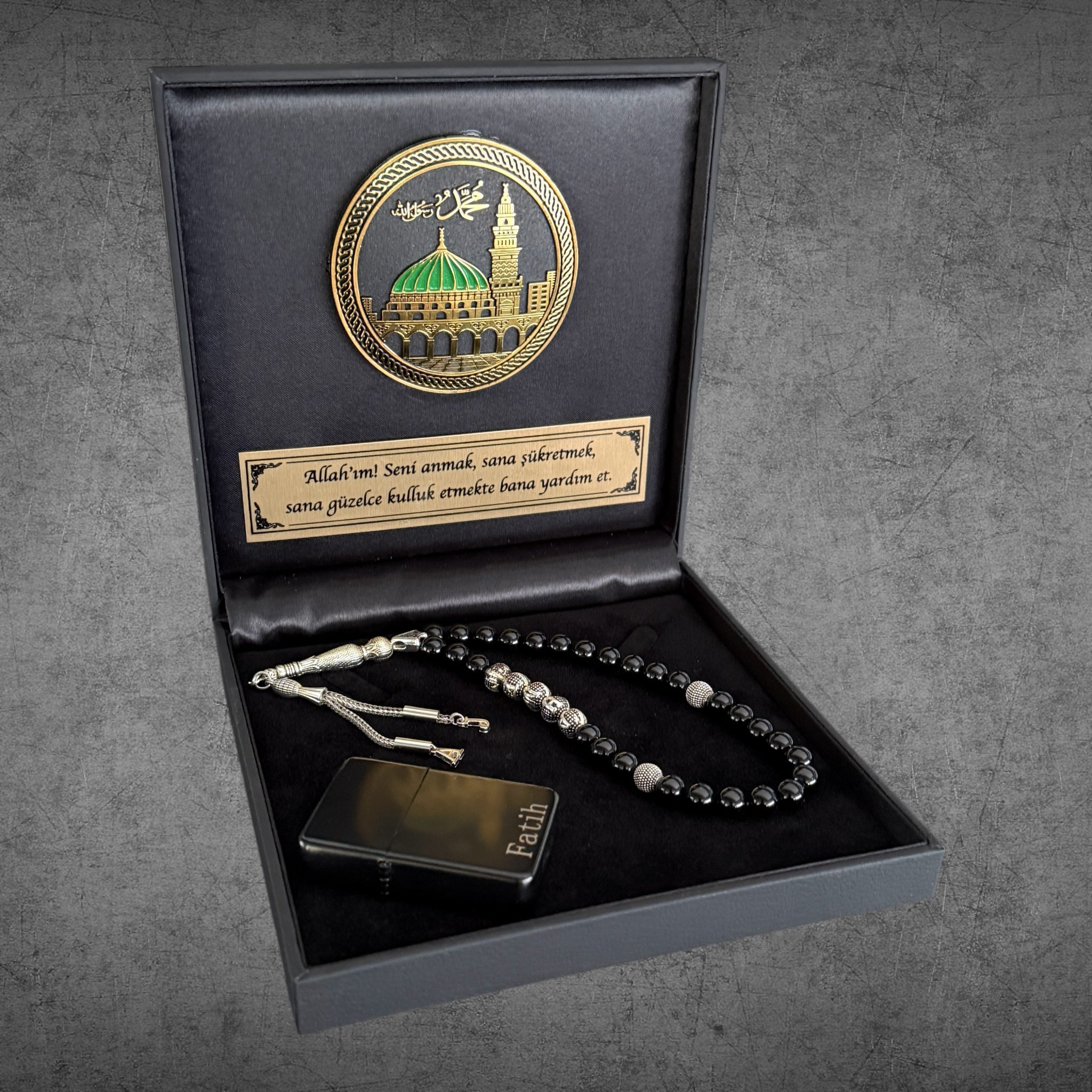 Tesbih mit Namen Medine Logo Black 4eckig Geschenkset