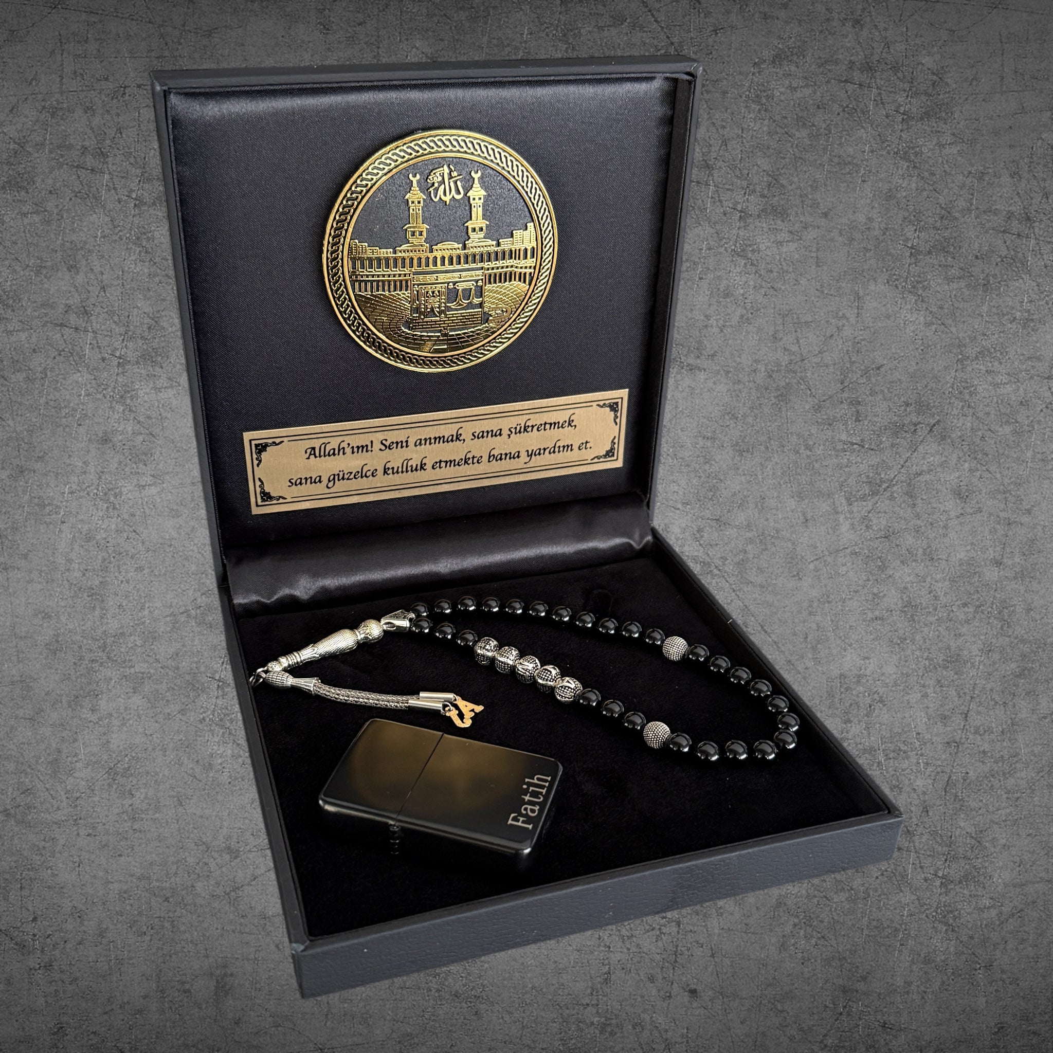 Tesbih mit Namen Mekke Logo Black 4eckig Geschenkset