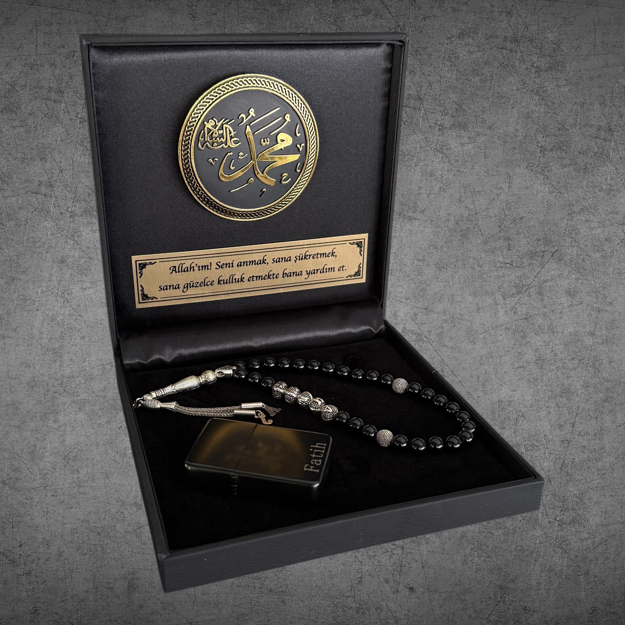 Tesbih mit Namen Muhammed s.a.v Logo Black 4eckig Geschenkset