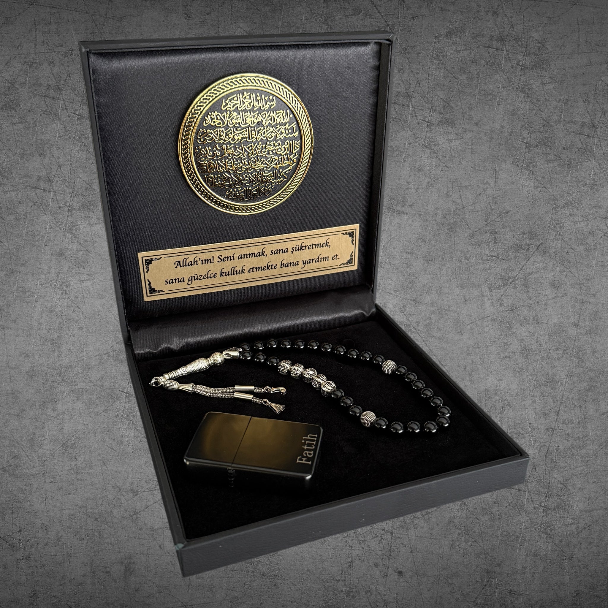 Tesbih mit Namen Ayetel Kürsi Dua Logo Black 4eckig Geschenkset