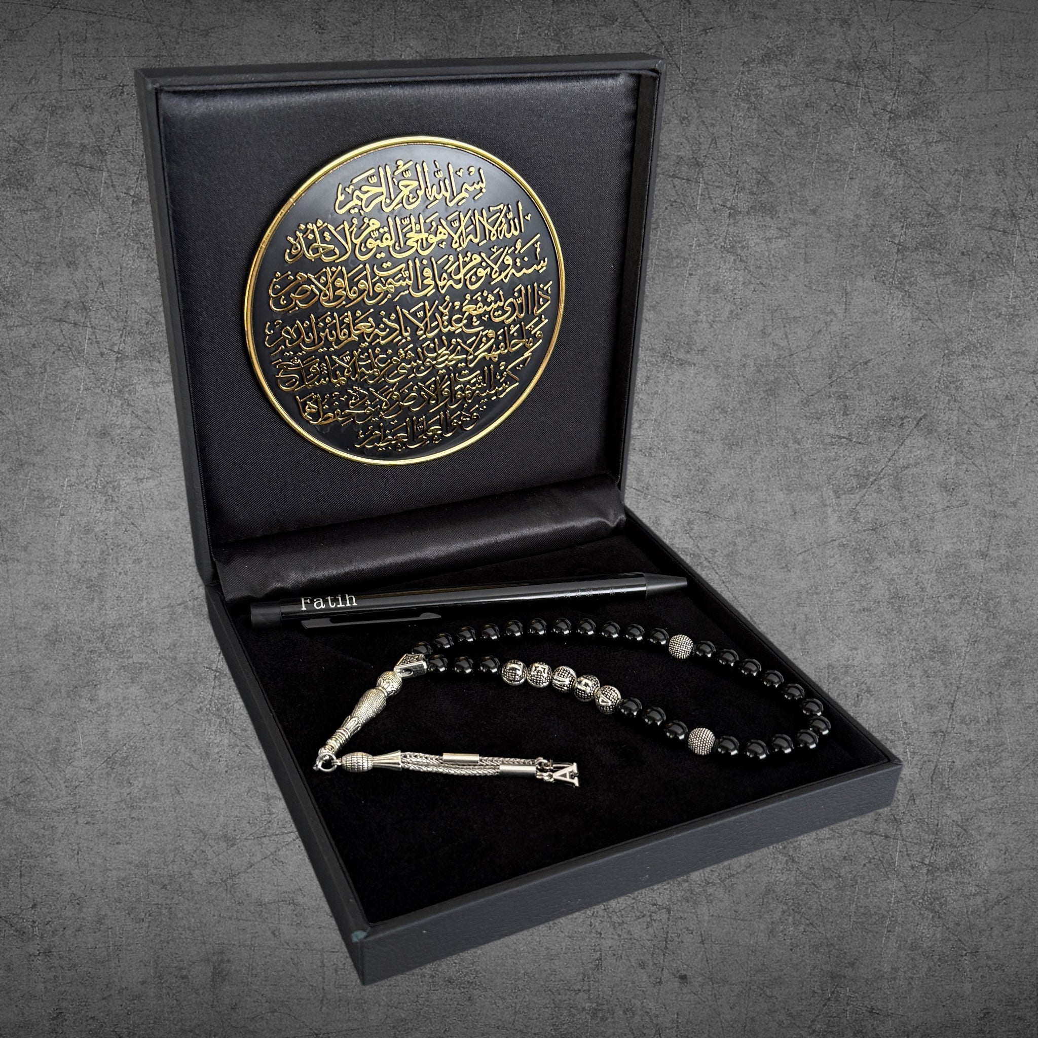 Tesbih mit Namen Ayetel Kürsi Duasi Logo Black 4eckig Geschenkset
