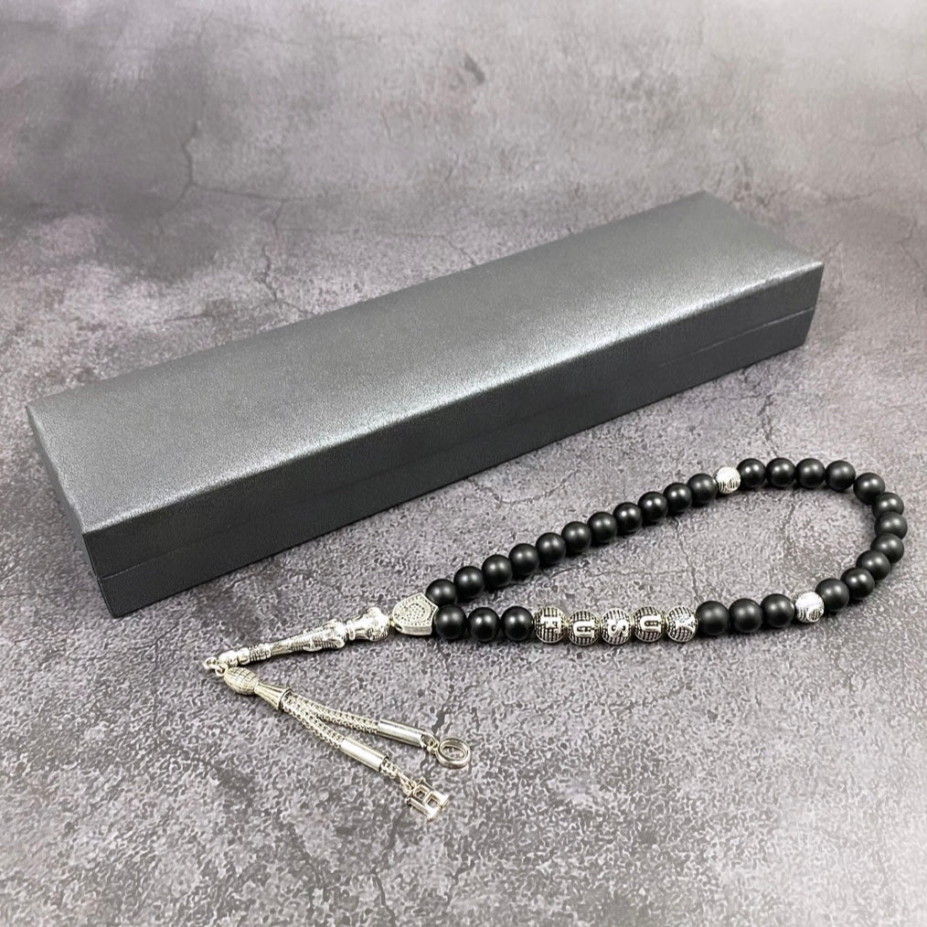 Tesbih mit Namen Anthrazit Black Box personalisiert