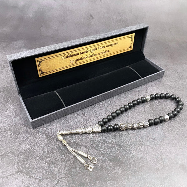 Tesbih mit Namen Anthrazit Struktur Box personalisiert
