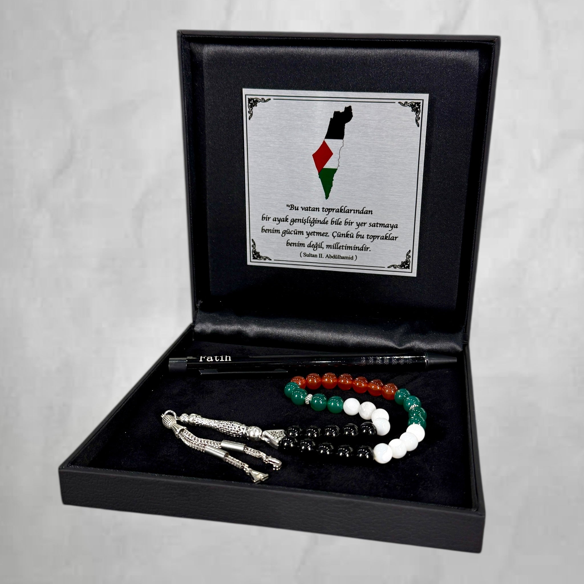 Tesbih mit 2 Buchstaben & Kugelschreiber Filistin Black Box