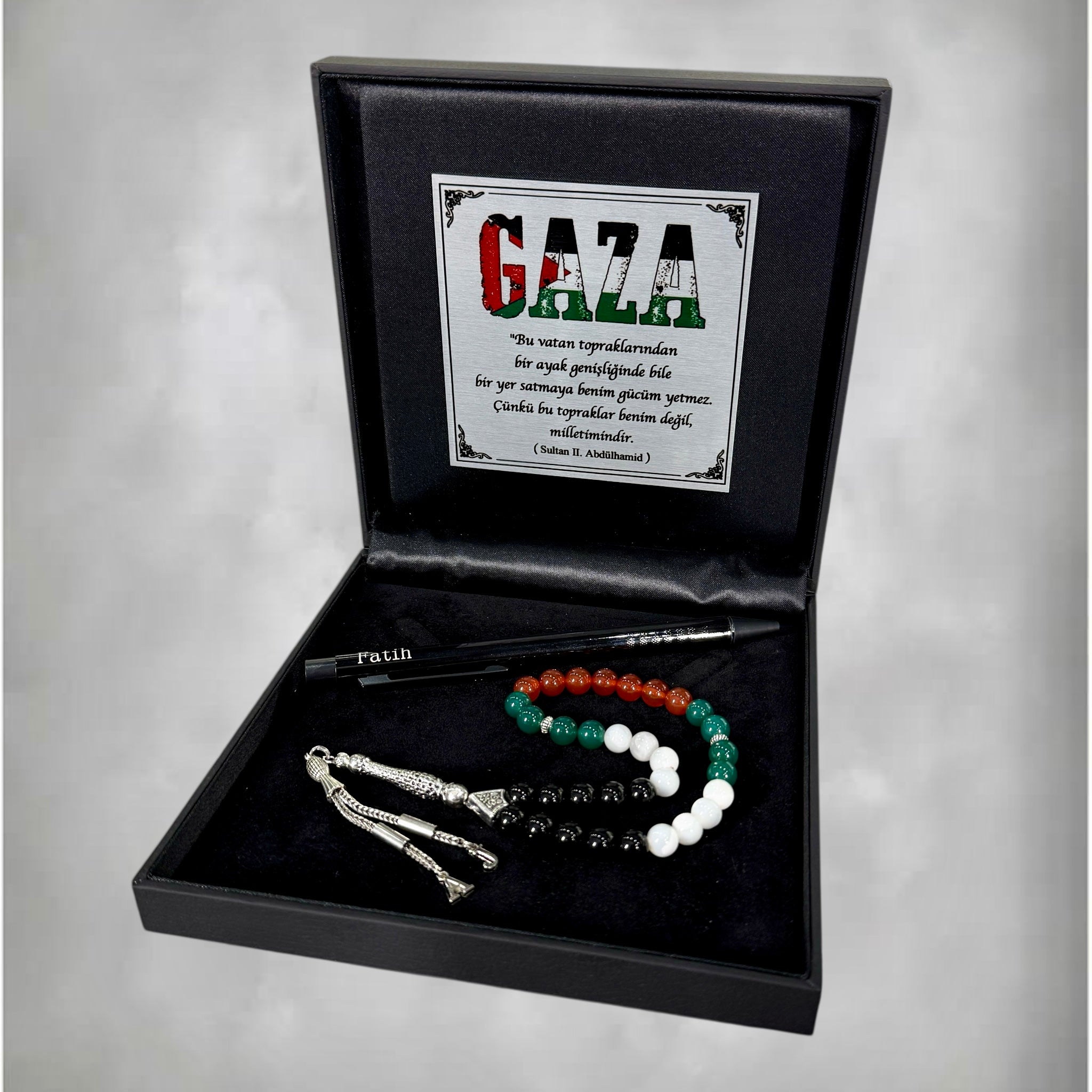 Tesbih mit 2 Buchstaben & Kugelschreiber Gaza Logo Black Box