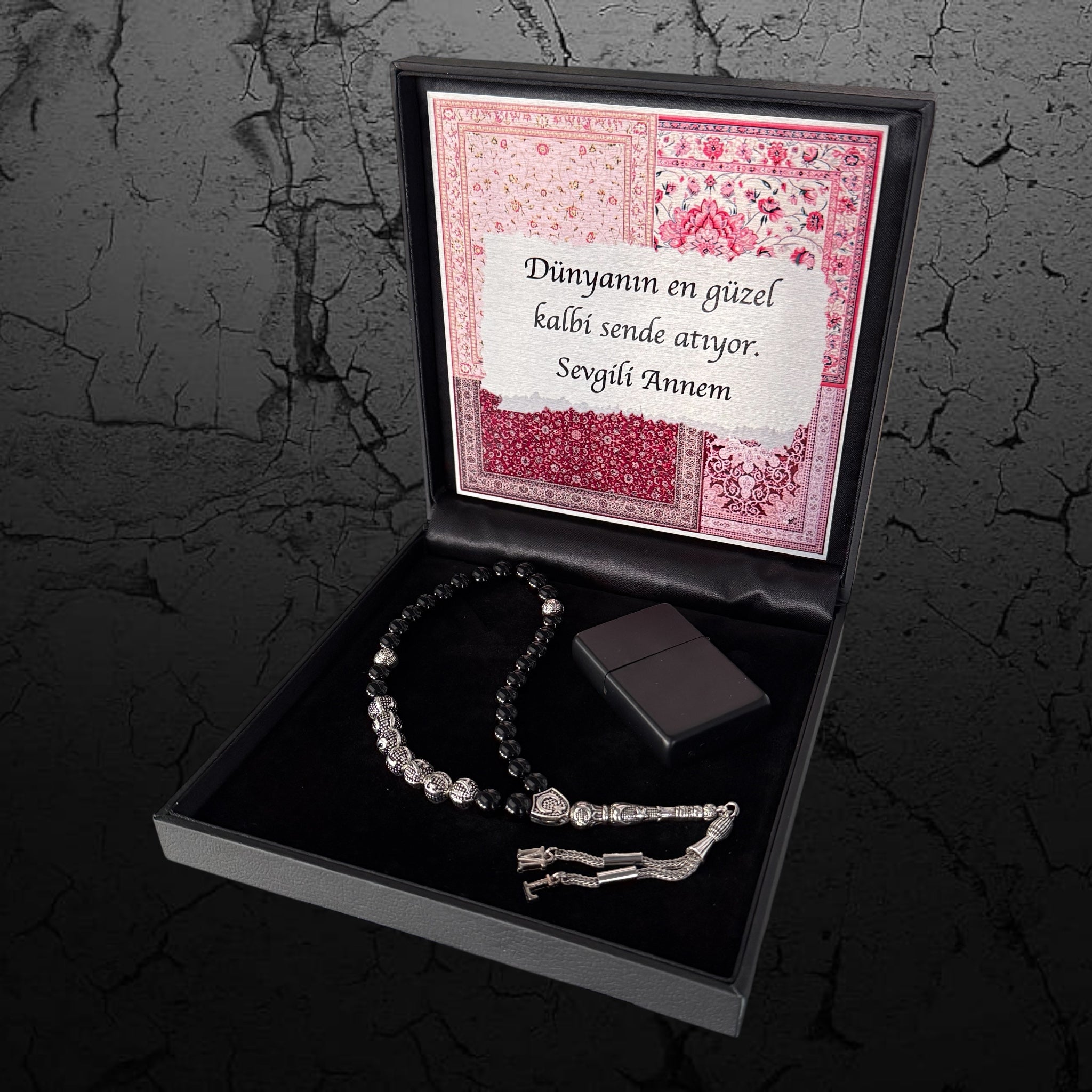 Personalisierter Tesbih mit Wunschname und Geschenkbox mit individuellem Text