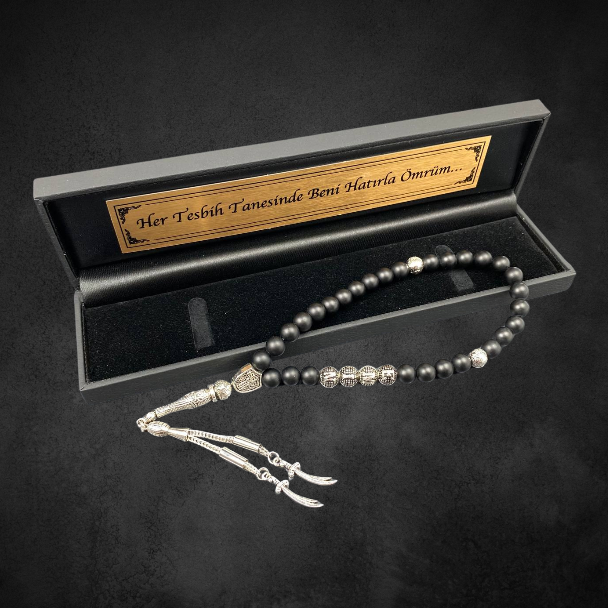 Tesbih mit Namen und Geschenkbox personalisiert mit einem Wunschtext Geschenk etui islamische geschenke perlenkette männerschmuck Kehribar tesbih Feuerzug mit Namen personalisiert