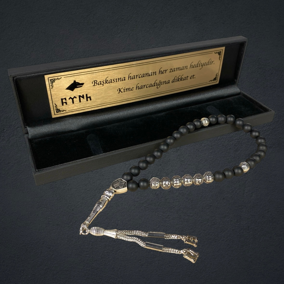 Tesbih mit Namen Black OLD Box Türk / Kurt Logo Text