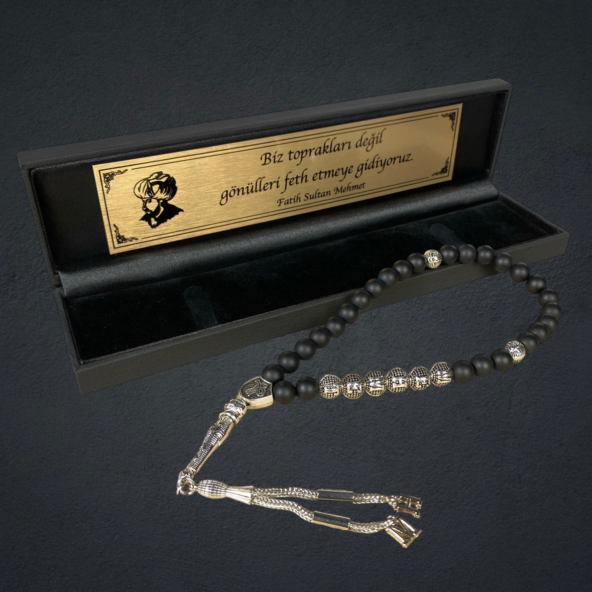 Tesbih mit Namen Black OLD Box Fatih S.M Logo Text