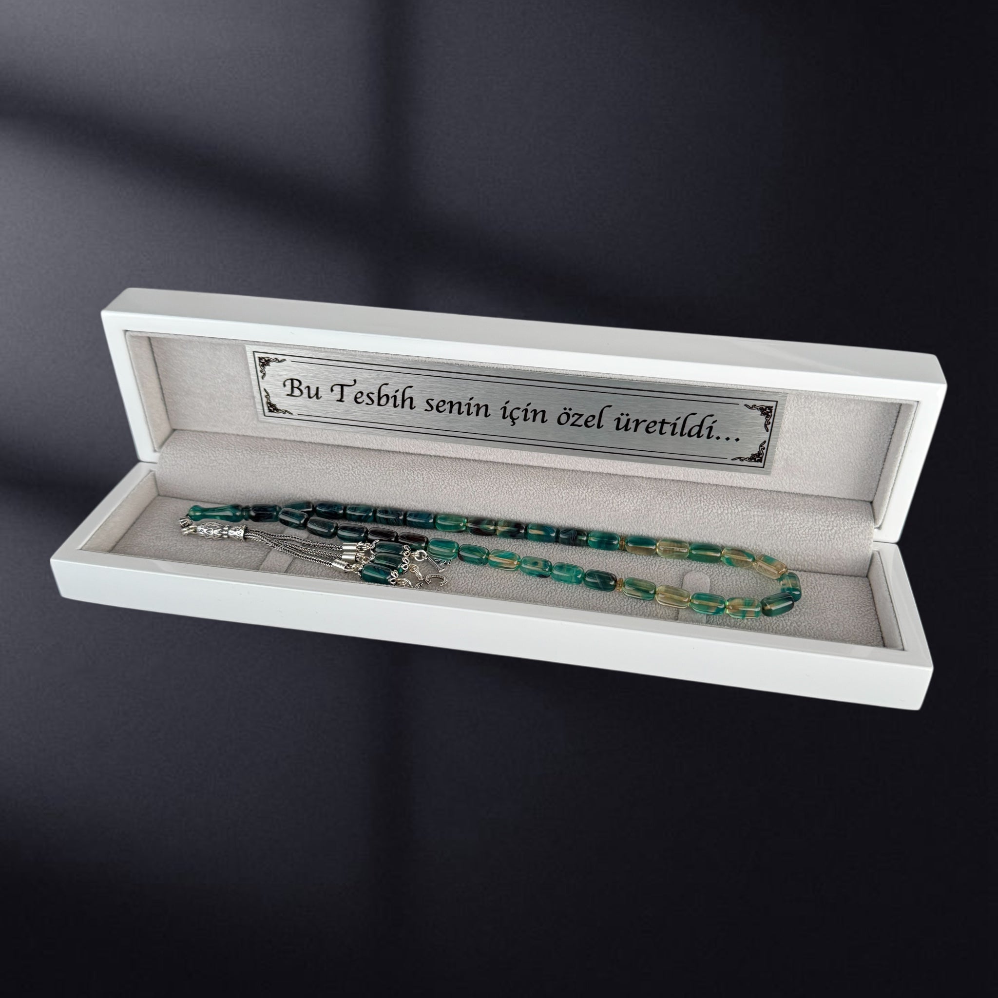 SIKMA Kehribar Tesbih 3 Buchstaben mit Holzbox weiss Hochglanz LIMITED Edition