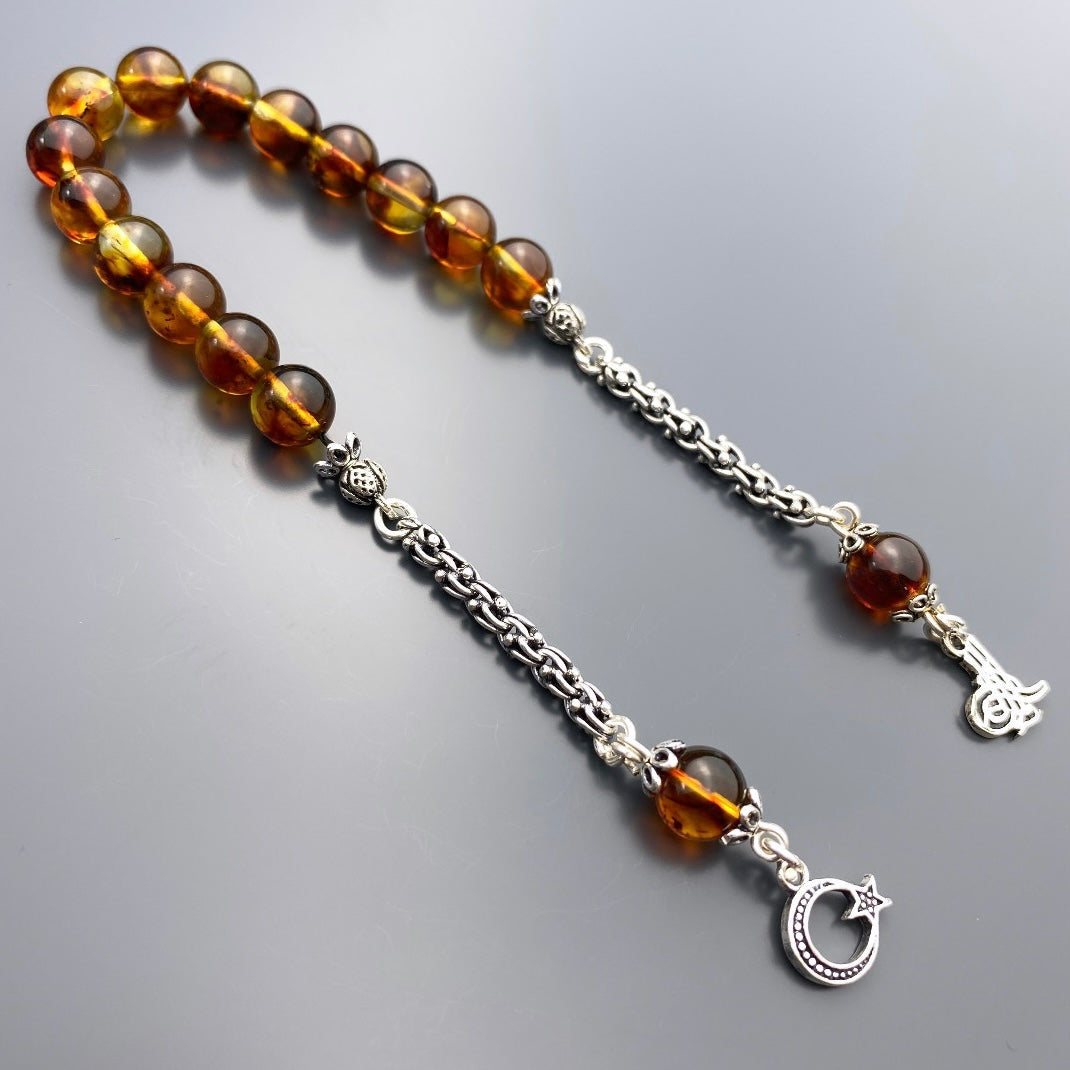 Kehribar Zaza Braun Türk / Osmanli Logo Tesbih 925 Silber