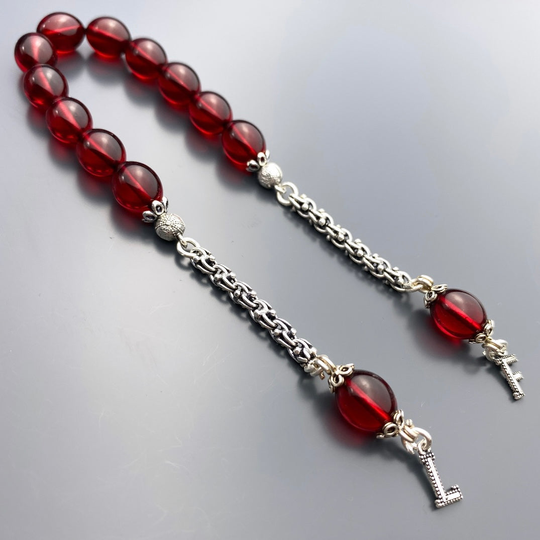 Kehribar Zaza Rot 2 Buchstaben Tesbih 925 Silber