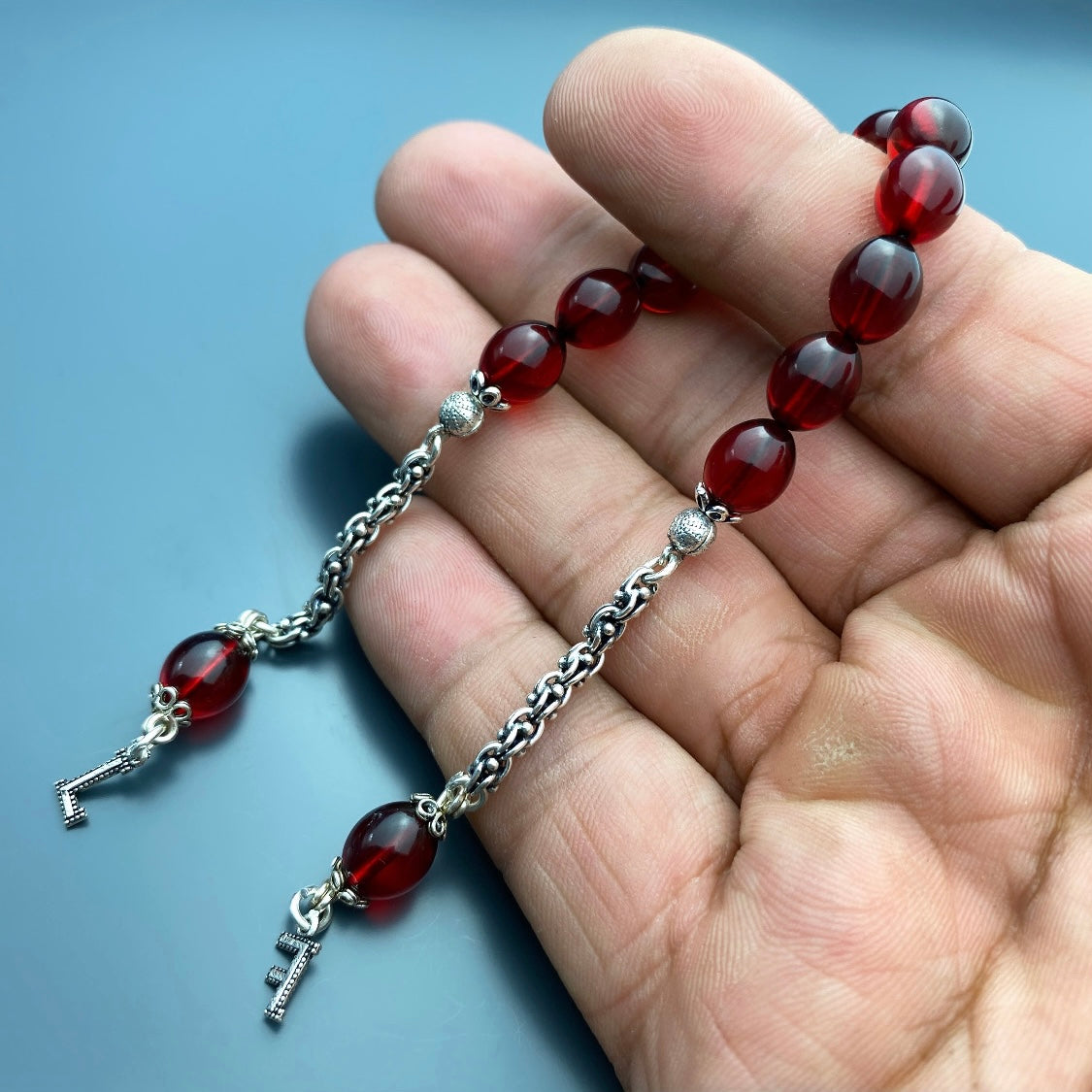 Kehribar Zaza Rot 2 Buchstaben Tesbih 925 Silber