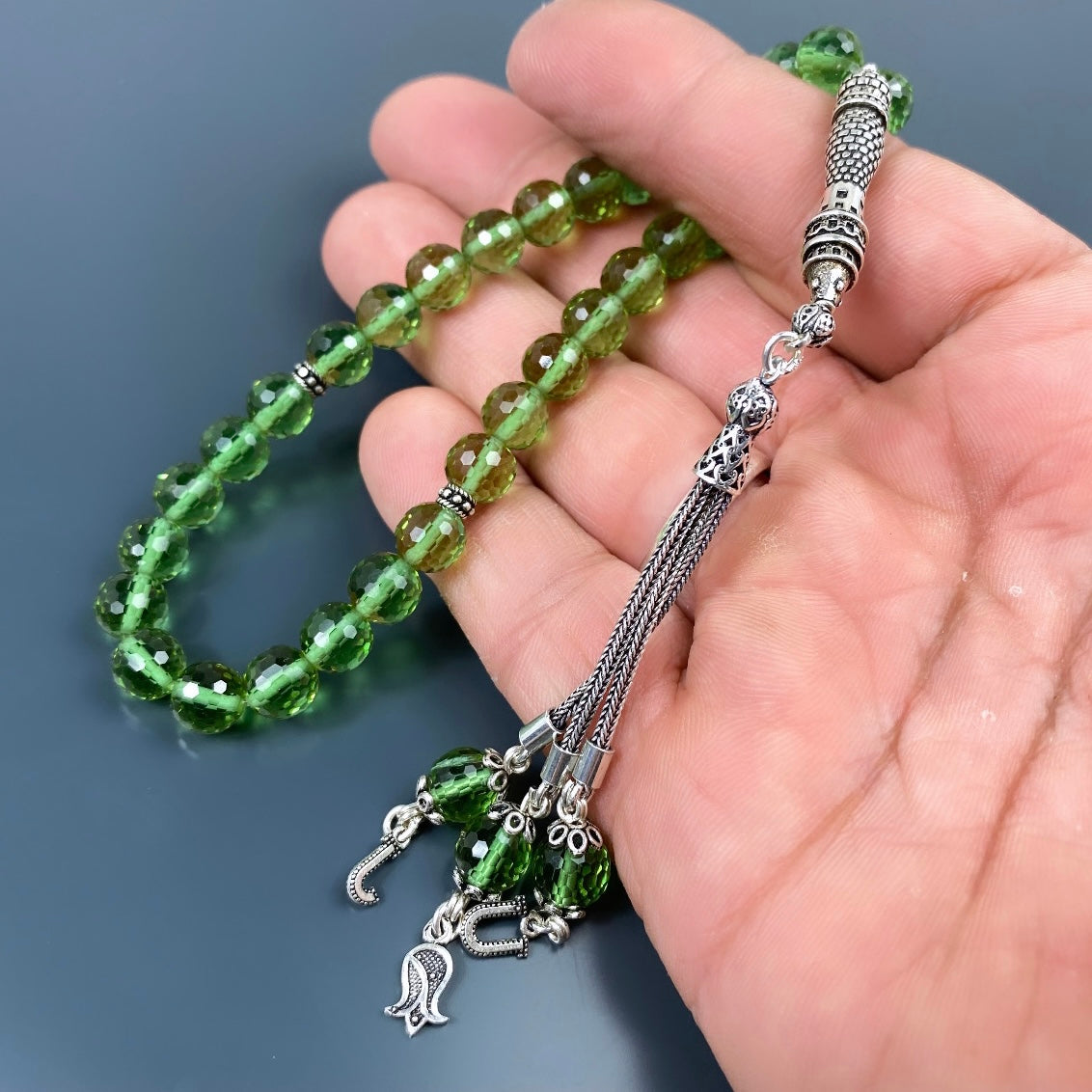Zultanit Tesbih mit Buchstaben und Logo 925 Silver