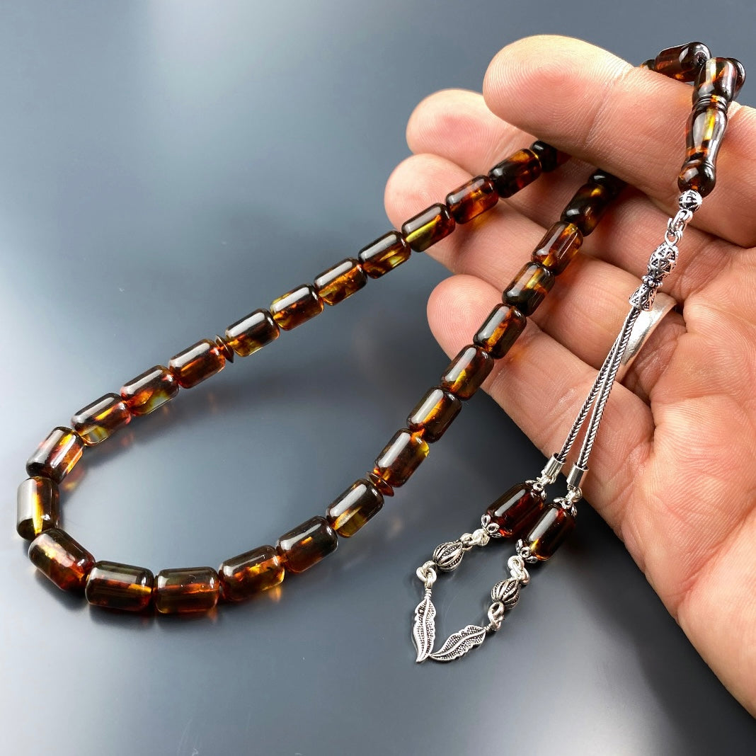 Kehribar / Bernstein Tesbih Basic Logo – Braun, 925 Silber