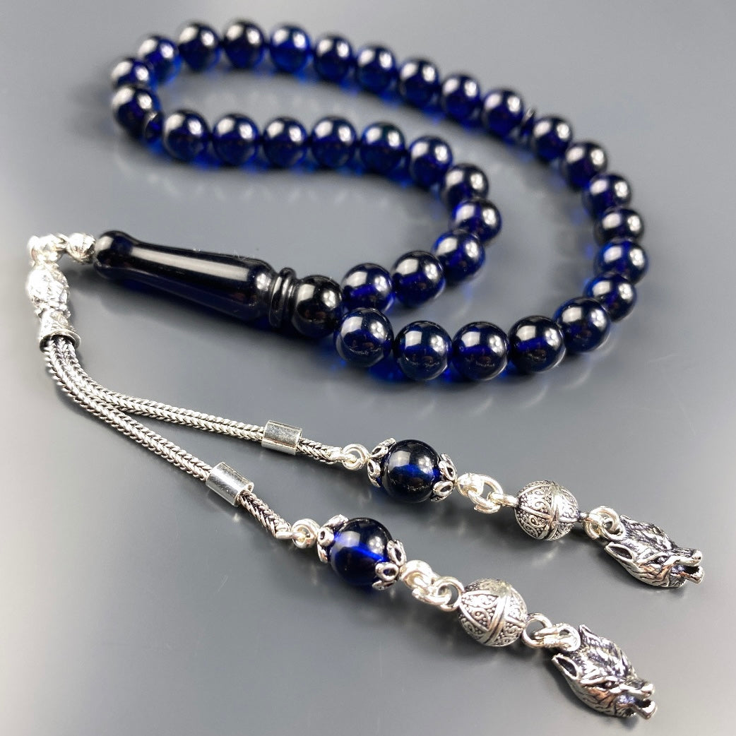 Kehribar / Bernstein Tesbih Kurt Logo – Blau, 925 Silber