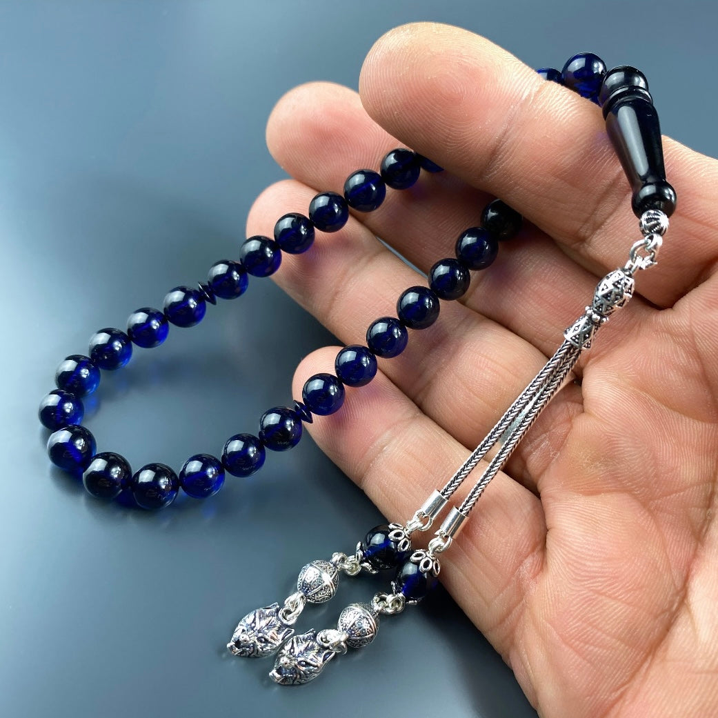 Kehribar / Bernstein Tesbih Kurt Logo – Blau, 925 Silber