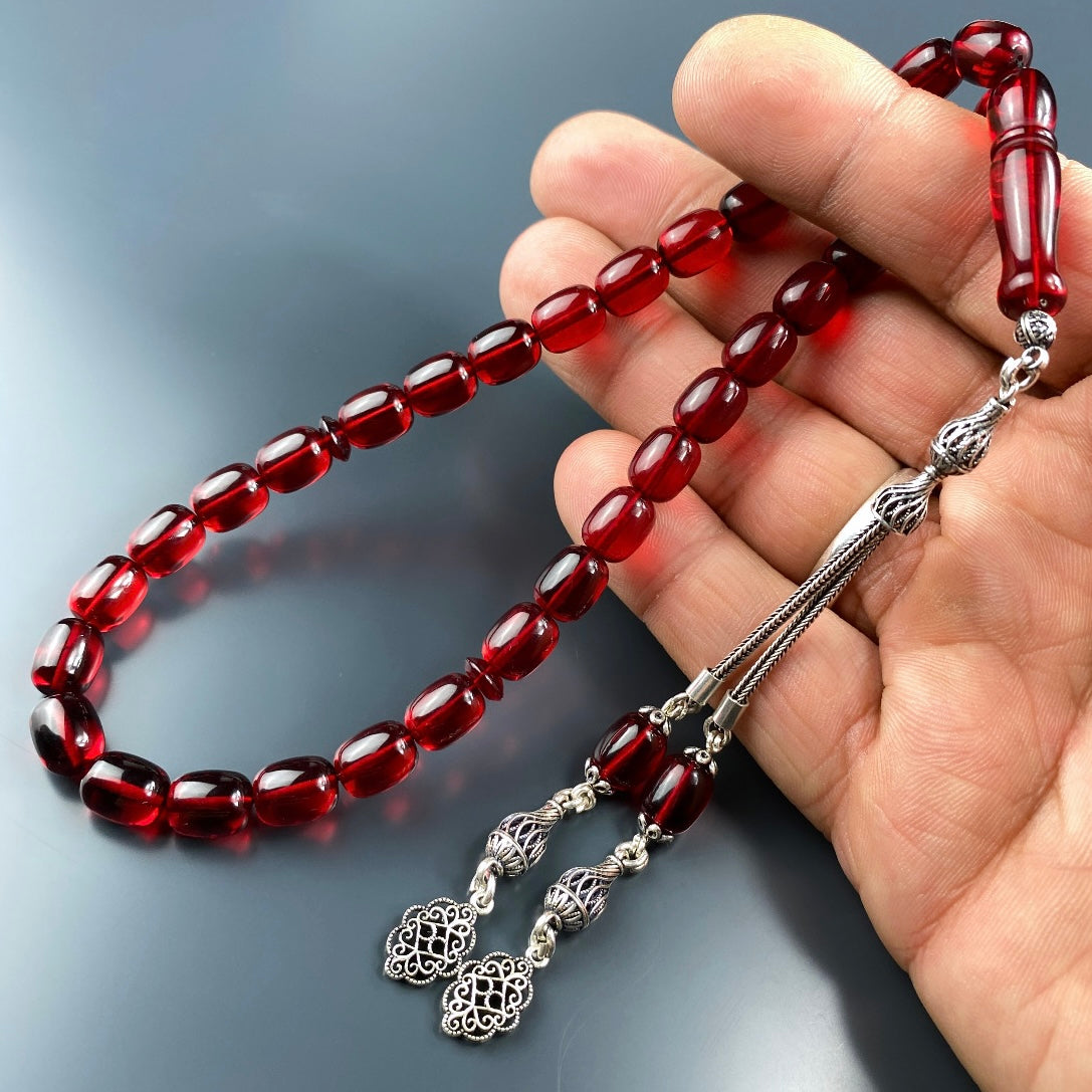 Kehribar / Bernstein Tesbih Basic Logo – Rot, 925 Silber