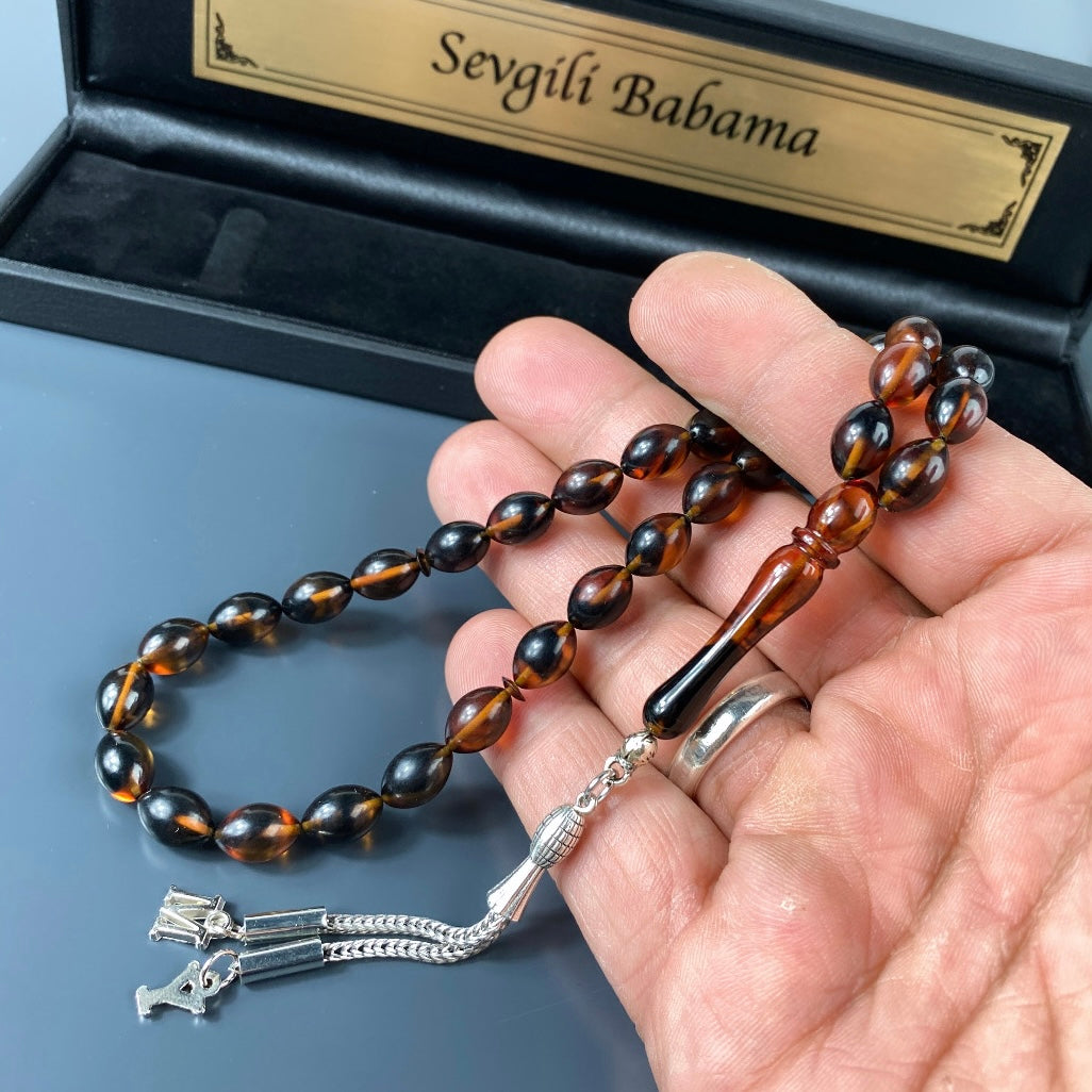 Tesbih Kehribar personalisiert mit Gravur & Geschenkbox für Männer
