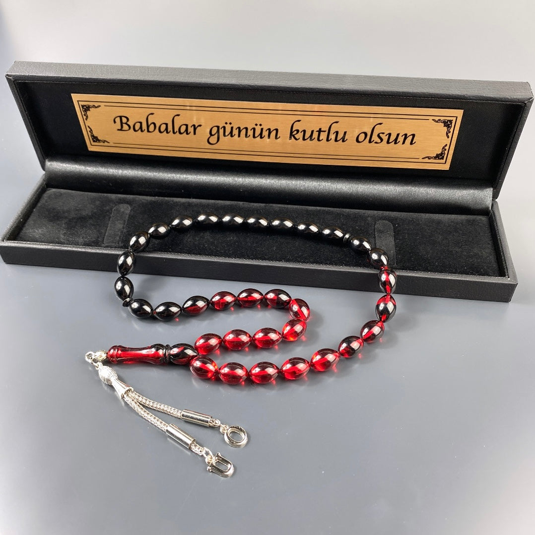 Tesbih aus Ateş Sıkma Kehribar mit Buchstaben Geschenk für Familie & Freunde
