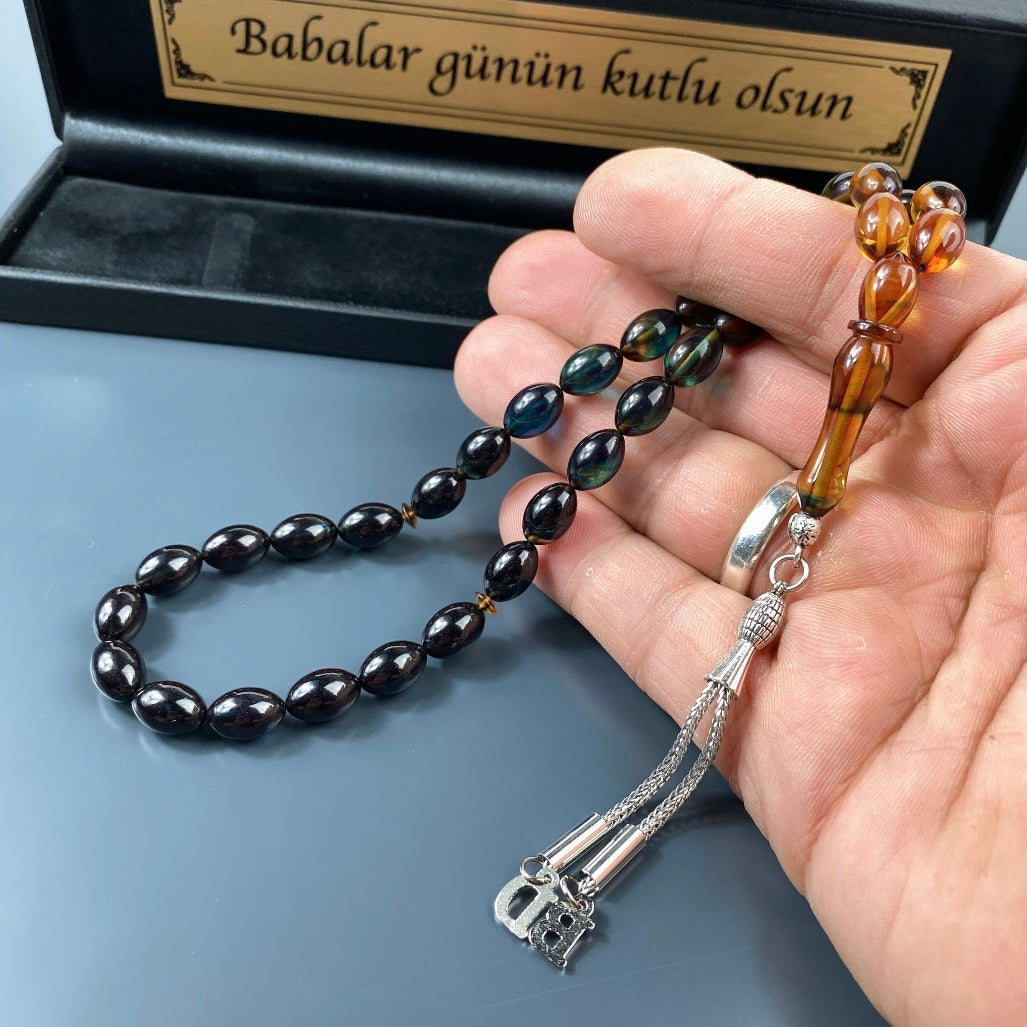 Tesbih Sıkma Kehribar mit Buchstaben Geschenk mit Wunschtext Box
