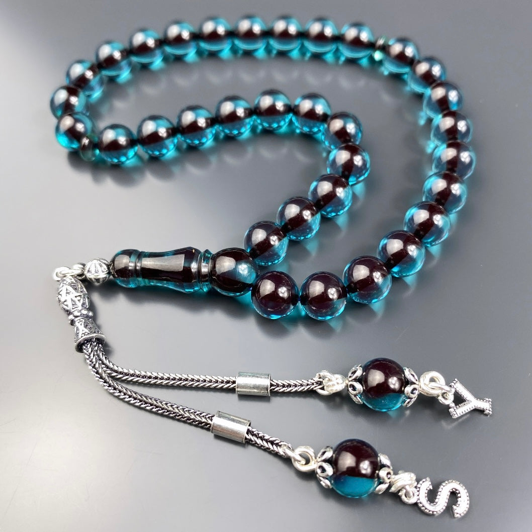 Sıkma Kehribar Tesbih Sky Blue mit 925 Silber Anhänger