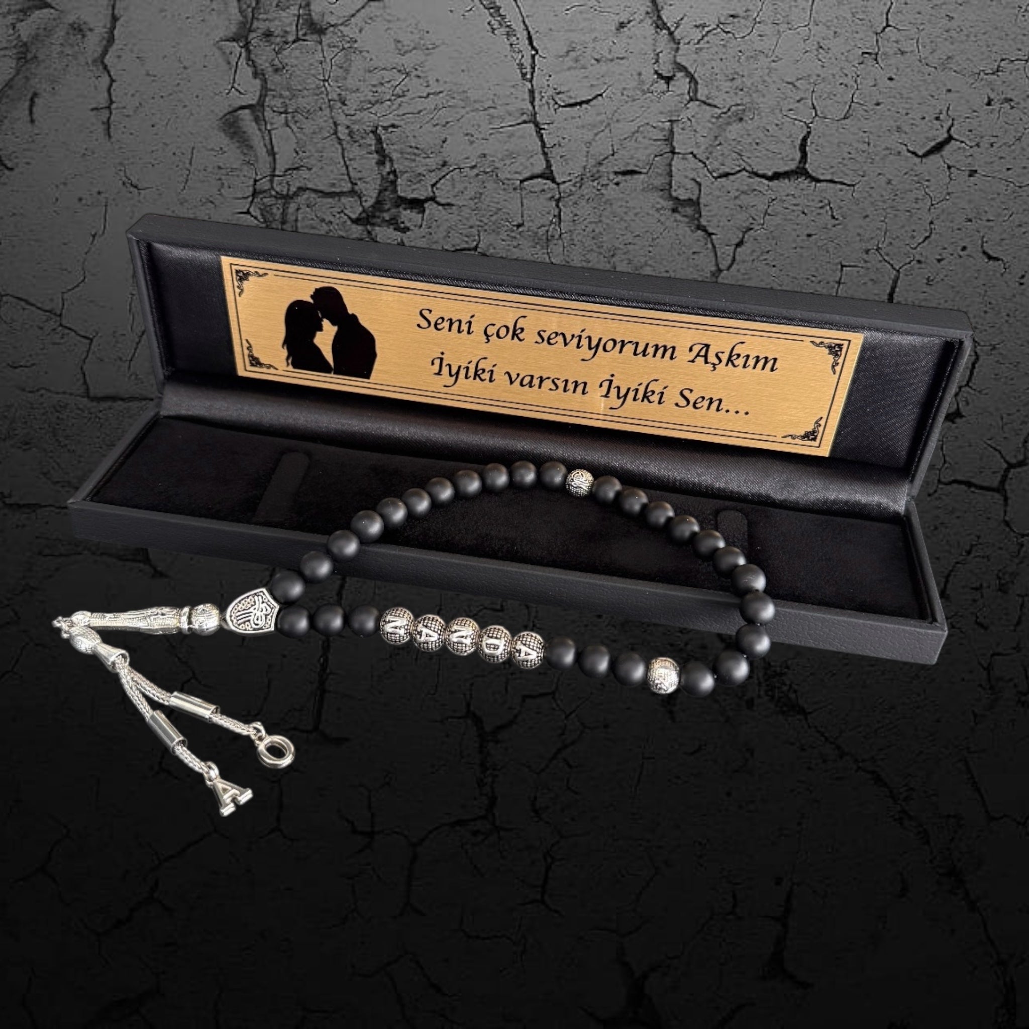 Tesbih mit Namen personalisiert – Couples Love Geschenkbox