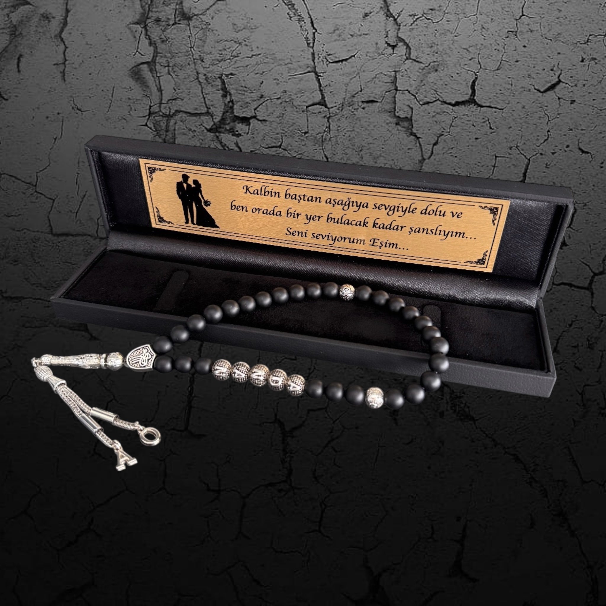 Tesbih mit Namen personalisiert – Hochzeit Paar Geschenkbox