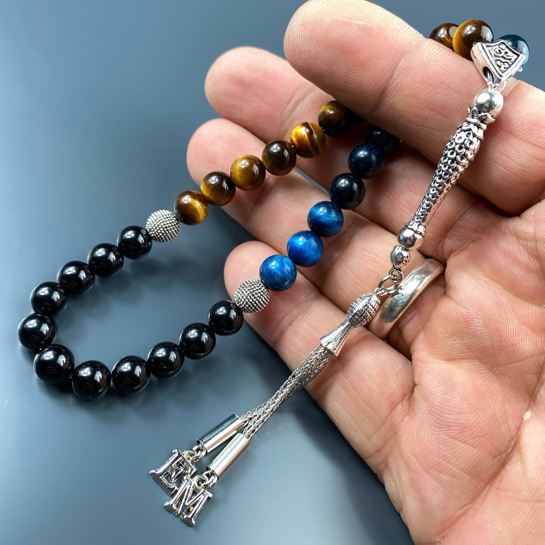 Göz Rengi Tesbih Braun / Blau mit 2 Buchstaben & Geschenkbox