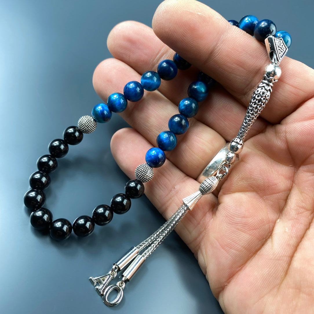 Göz Rengi Tesbih Blau / Blau mit 2 Buchstaben Naturstein