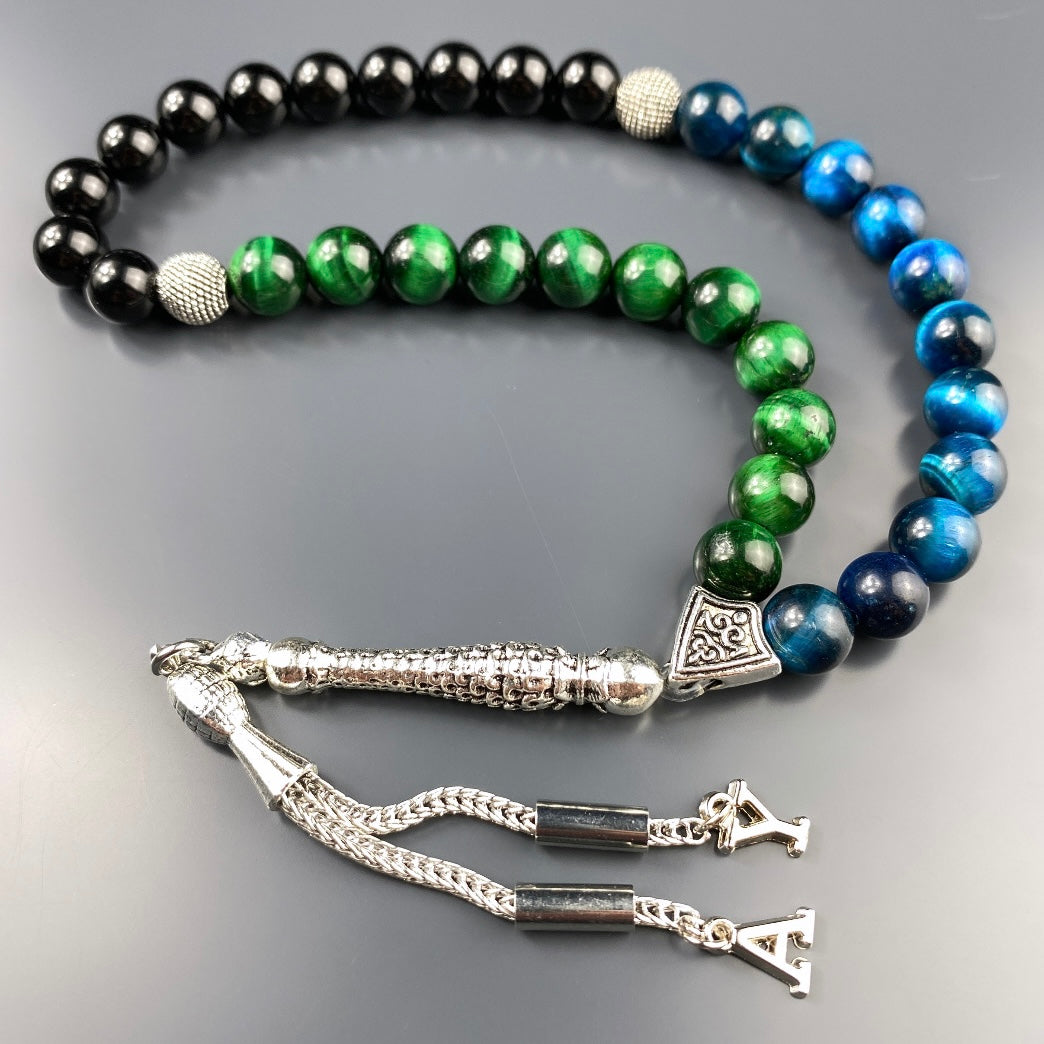 Göz Rengi Tesbih Blau / Grün mit 2 Buchstaben Naturstein