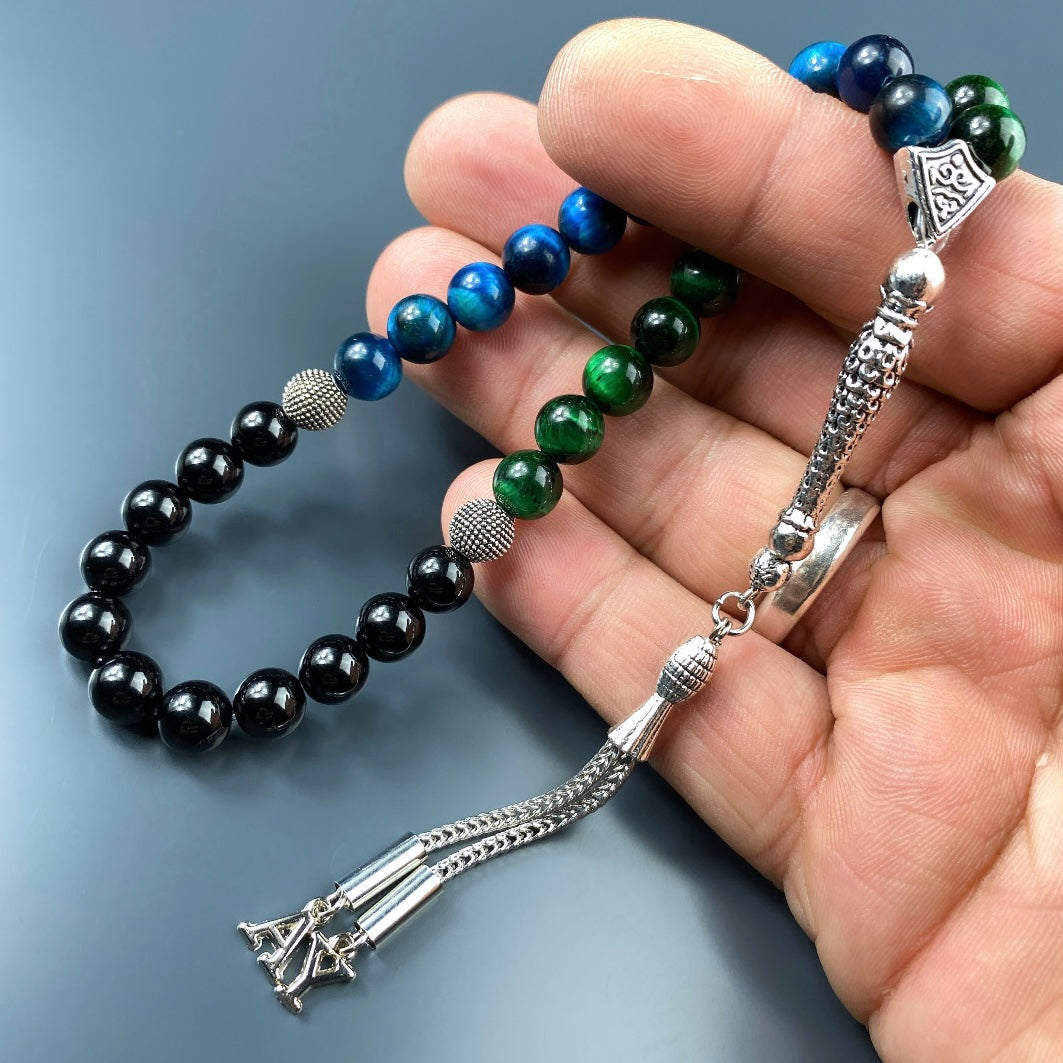 Göz Rengi Tesbih Blau / Grün mit 2 Buchstaben Naturstein