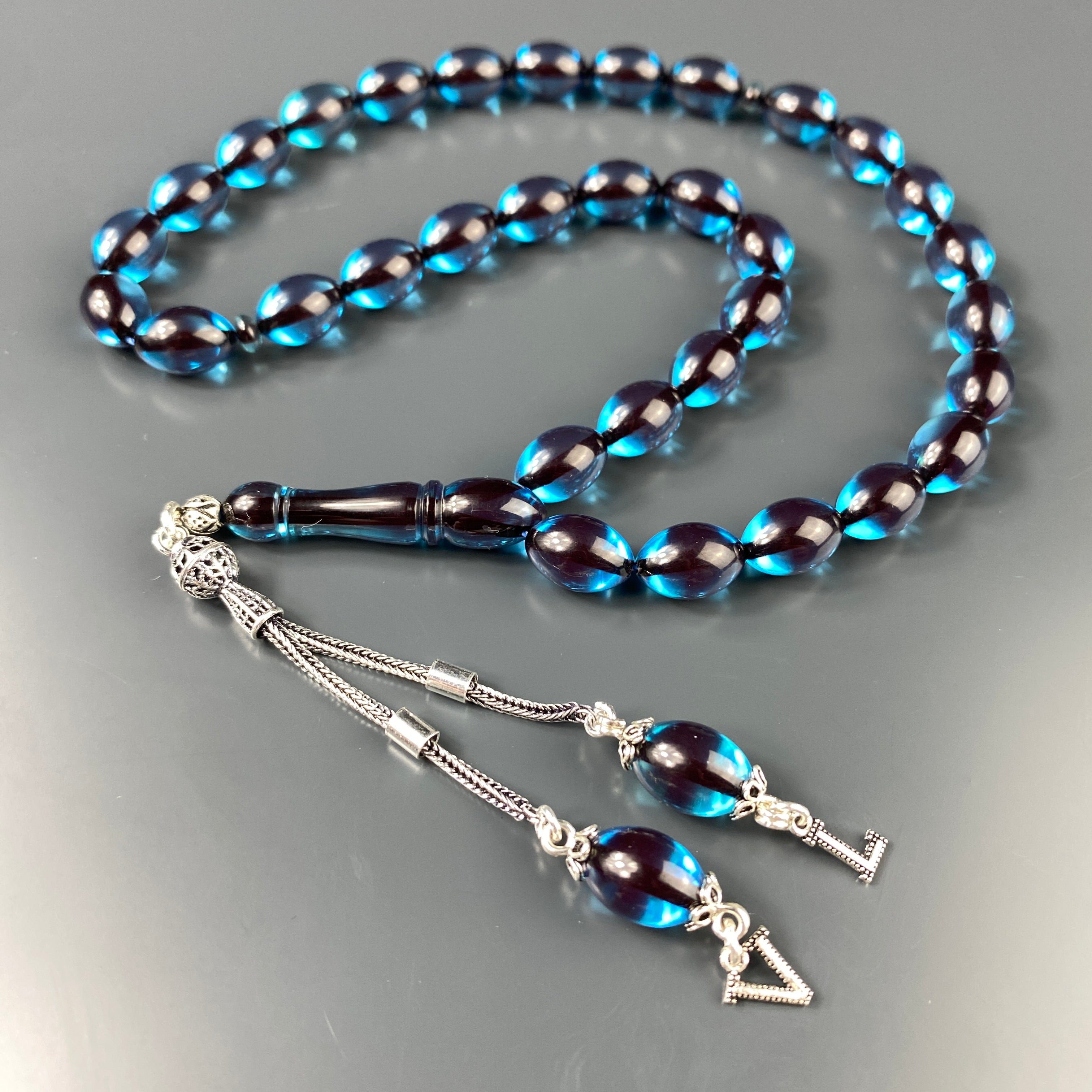 Tesbih Kehribar SIKMA Sky Blue - 2 Buchstaben 925 Silber