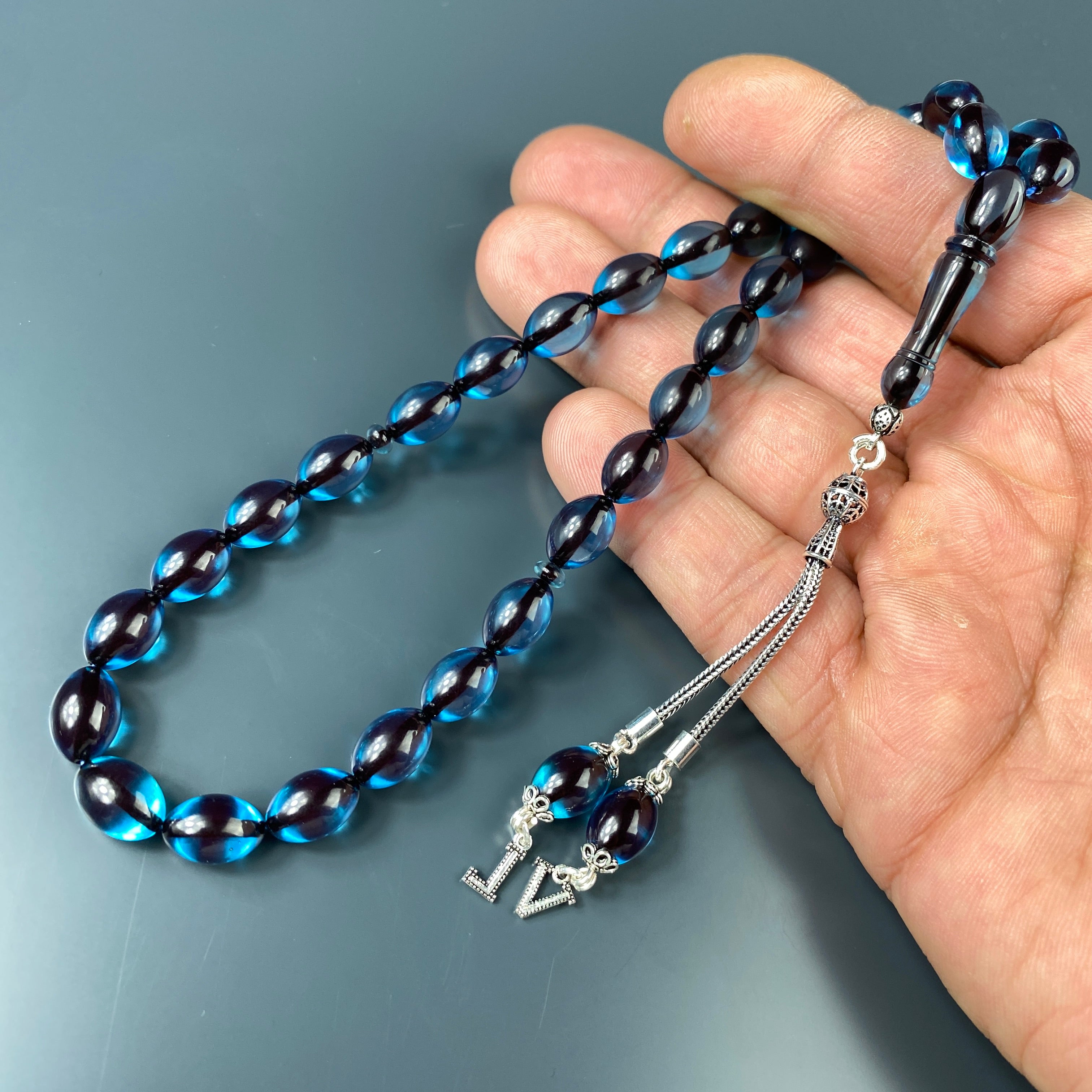 Tesbih Kehribar SIKMA Sky Blue - 2 Buchstaben 925 Silber