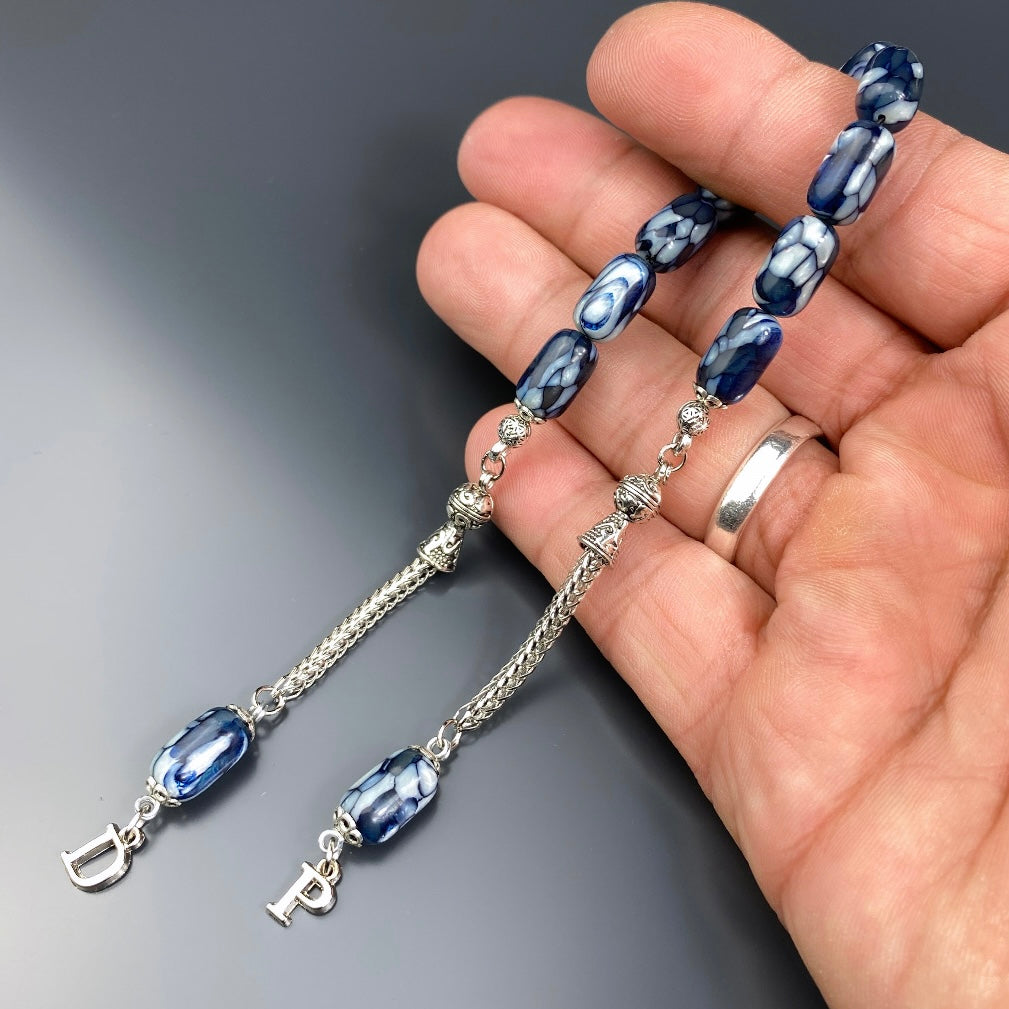 ZAZA Tesbih Fransiz Galalit Blue Mix personalisiert mit 2 Buchstaben