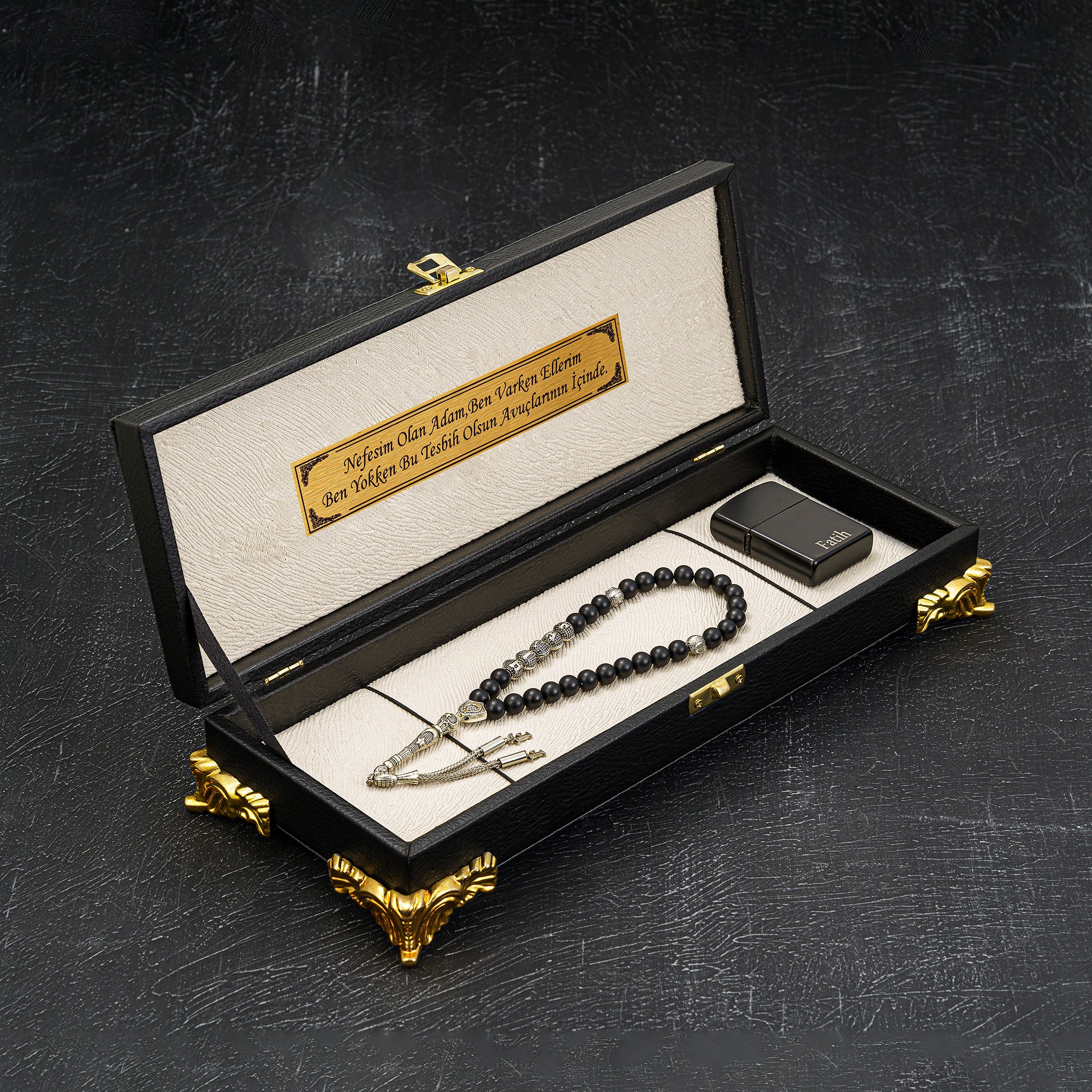 Tesbih mit Namen und Geschenkbox personalisiert mit einem Wunschtext Geschenk etui islamische geschenke perlenkette männerschmuck Kehribar tesbih Feuerzug mit Namen personalisiert