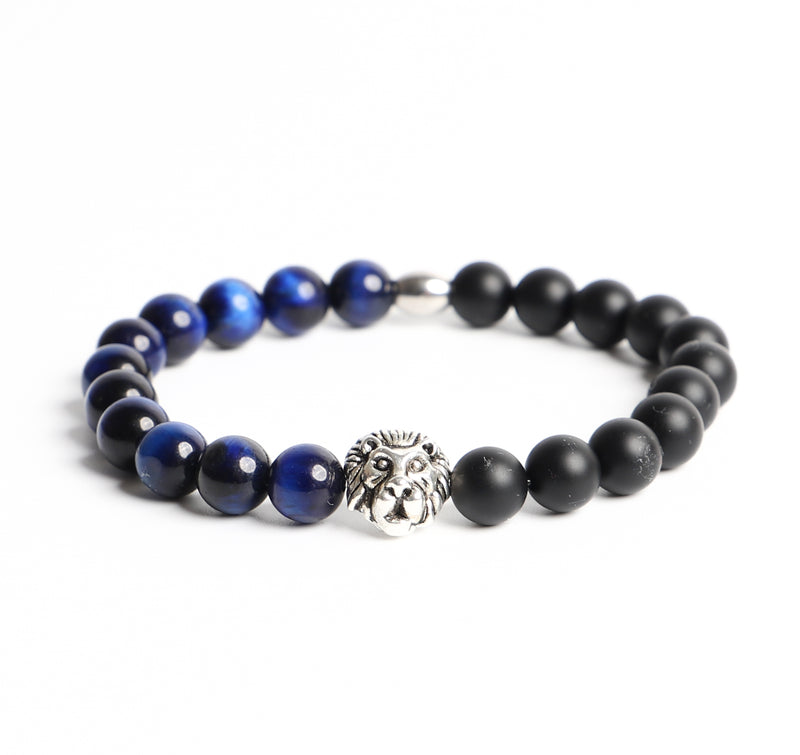 Löwen Armband Onyx / Tigerauge Blau