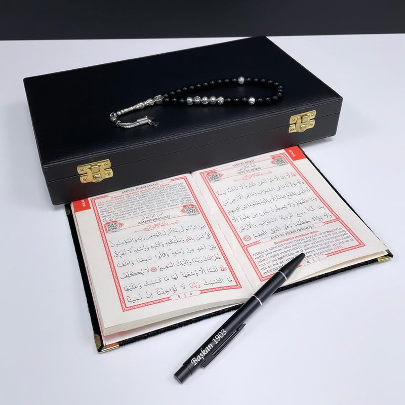 Tesbih Set Black Box- Yasin - Serif & Stift gebetskette geschenkset allah yasin kuran akik kehribar