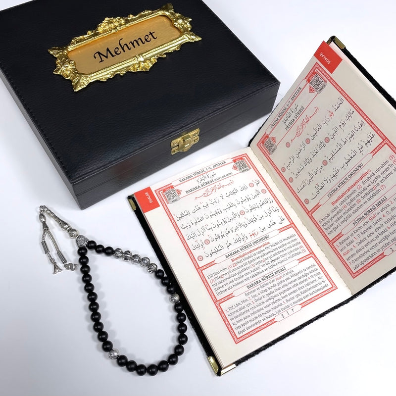 Tesbih Set Black Creme Box Osmanli Logo mit Yasin - Serif kuran ayet hadis ayet el kursi tebareke amma quran hadis türk ay yildiz islam mekke medine allah