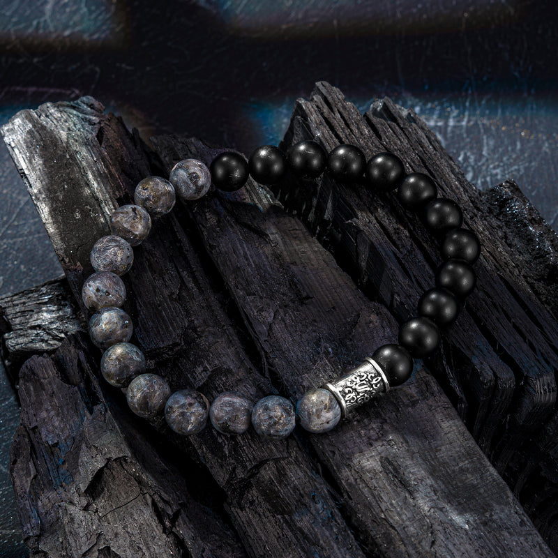 Perlenarmband Larvikit Onyx matt No.14