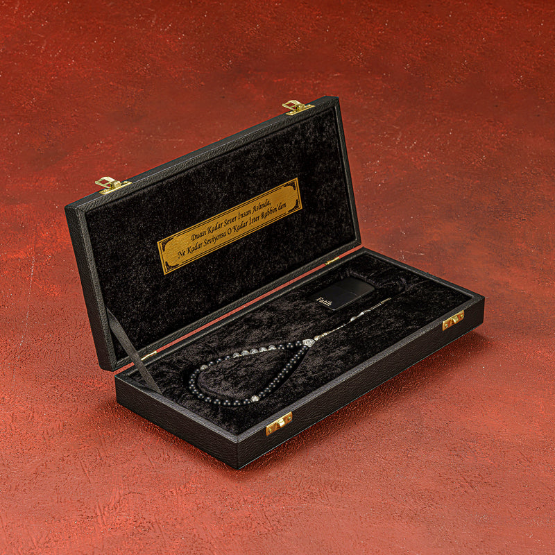 NEW Tesbih / Feuerzeug 2er Set  Schwarz - Schwarz Box Special dua zikir ayet gebetskette geschenkset akik kehribar tesbih mit namen