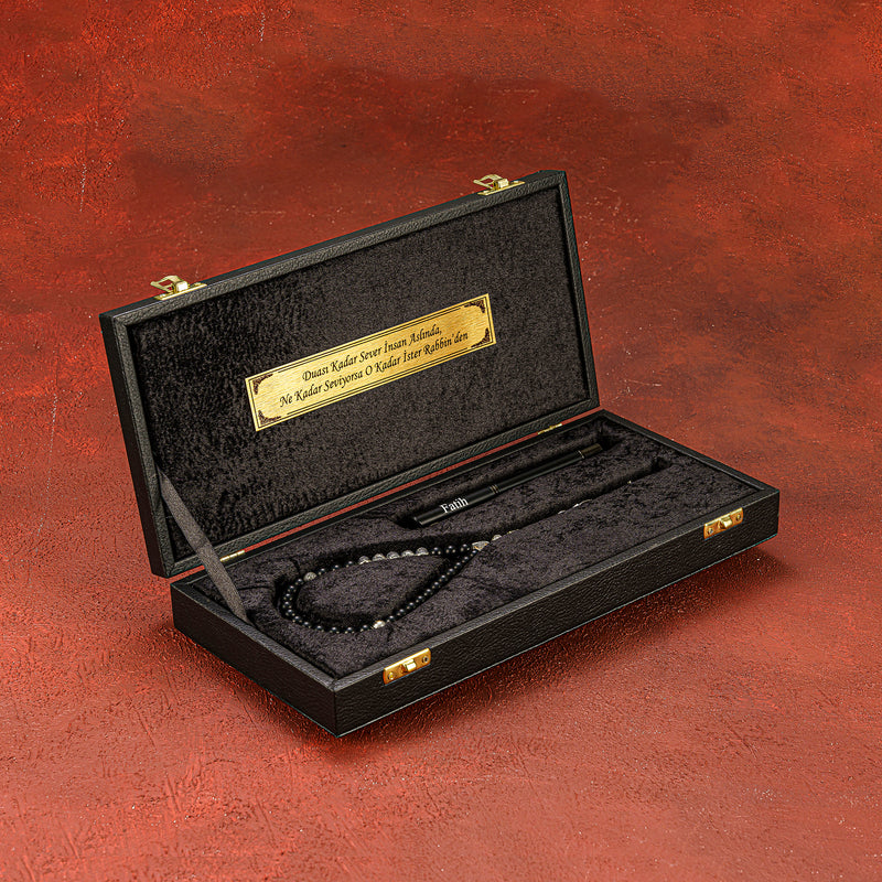 NEW Tesbih / Kugelschreiber 2er Set  Schwarz - Schwarz Box Special geschenkset tesbih mit namen ay yildiz akik misbah kalem kugelschreiber