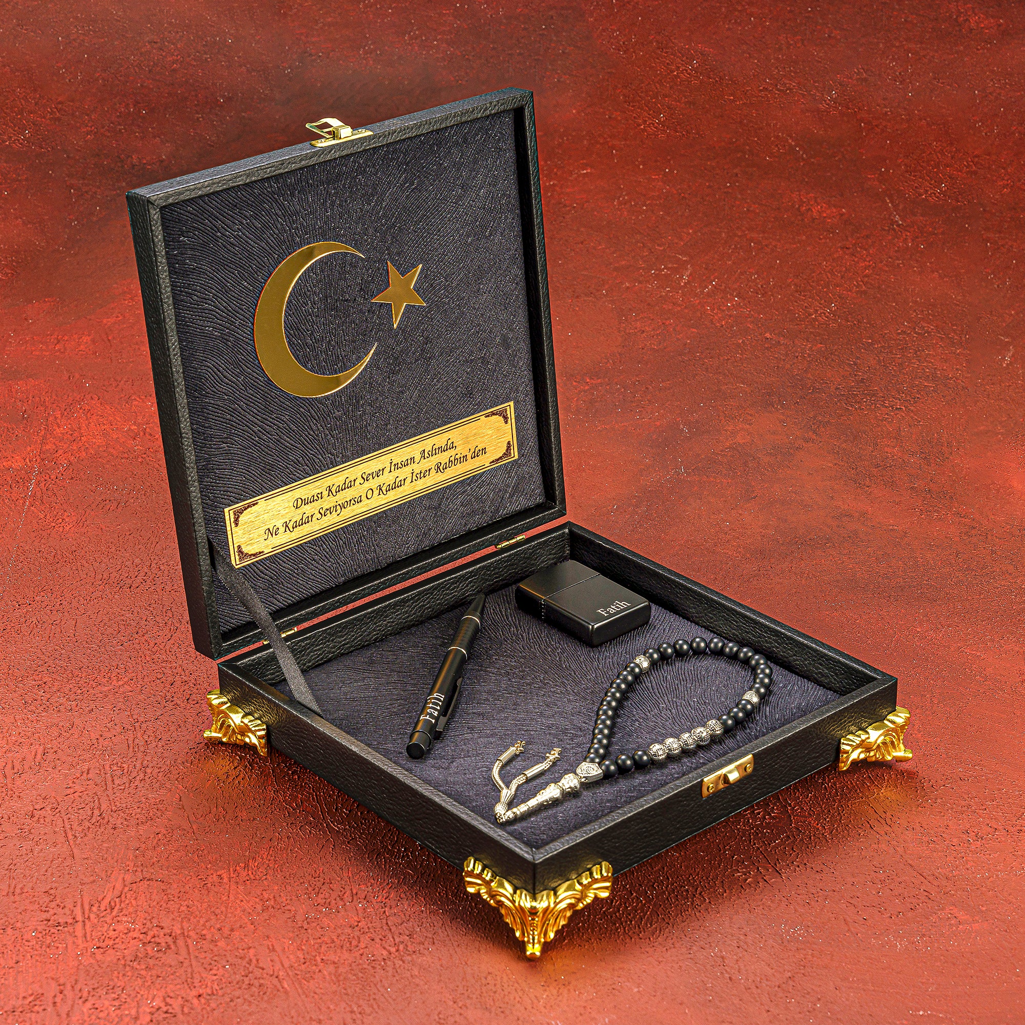 Özel Tasarım Kutu Black Tasarım Ay Yildiz Logo Tesbih gebetskette geschenkset