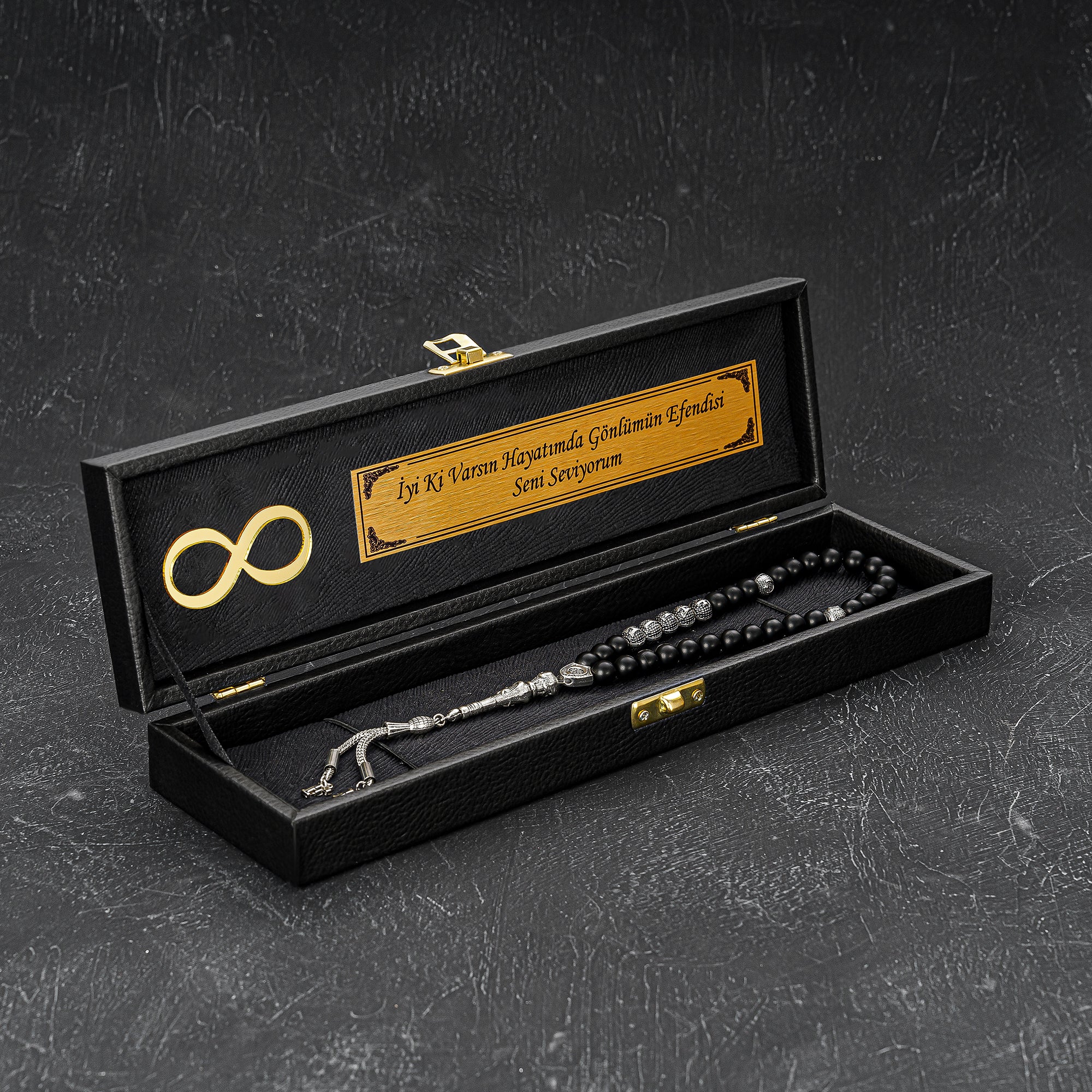 Tesbih kisiye özel, personalisierte Gebetskette mit Box Namen. Oltu, Kehribar, Gümüs Tesbih, Dogaltas Geschenkset