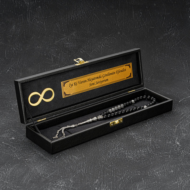 Tesbih kisiye özel, personalisierte Gebetskette mit Box Namen. Oltu, Kehribar, Gümüs Tesbih, Dogaltas Geschenkset
