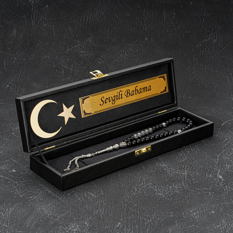 Tesbih kisiye özel, personalisierte Gebetskette mit Box Namen. Oltu, Kehribar, Gümüs Tesbih, Dogaltas