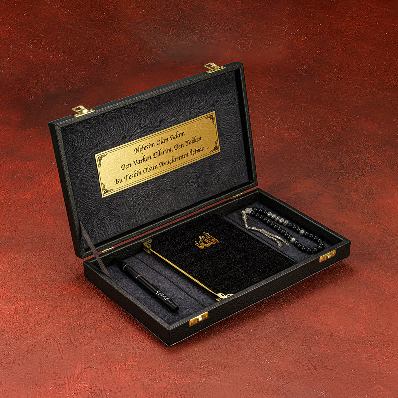 Tesbih Set Black Box- Yasin - Serif & Stift gebetskette geschenkset allah yasin kuran akik kehribar