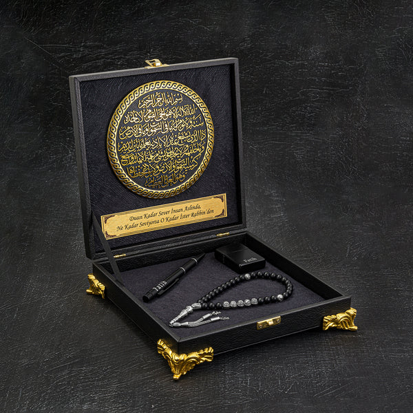 Tesbih / Gebetskette Geschenkset BLACK Ayetel Kürsi Duasi Logo Groß