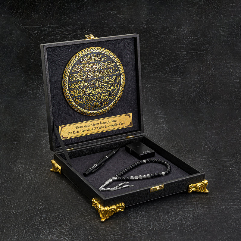 Tesbih / Gebetskette Geschenkset BLACK Ayetel Kürsi Duasi Logo Groß