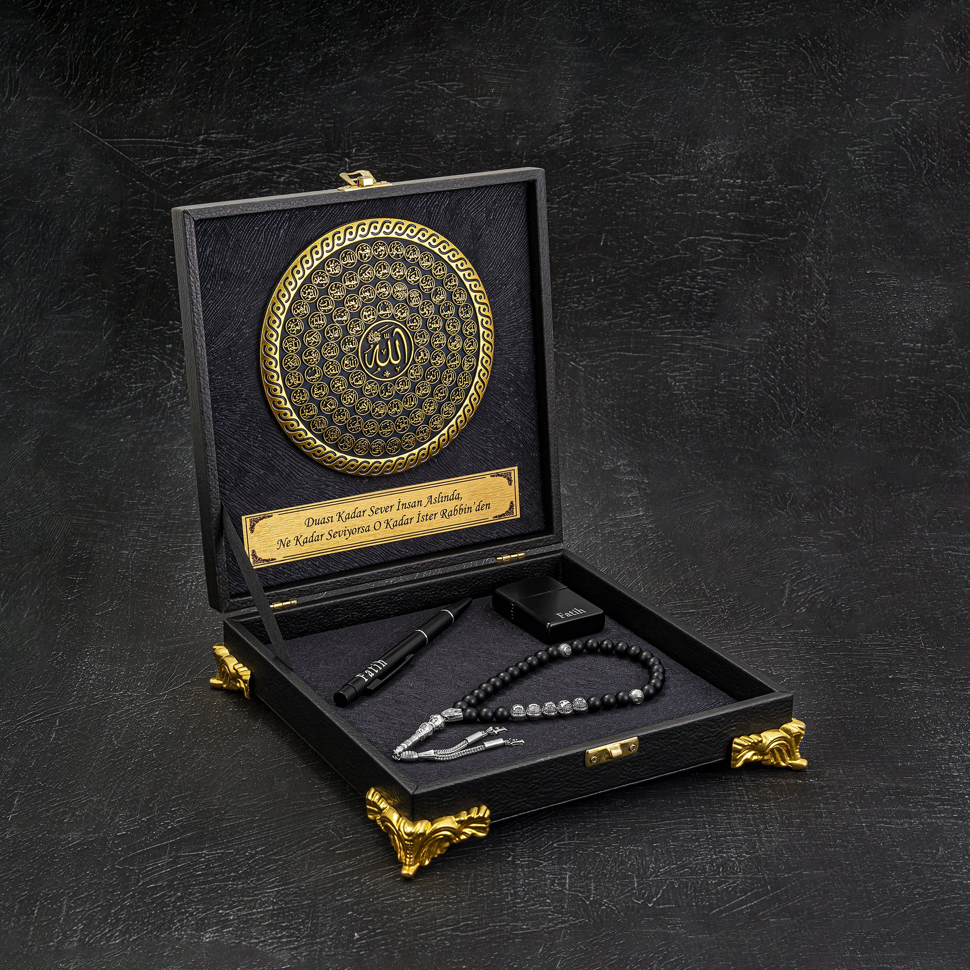 Tesbih mit Namen und Geschenkbox personalisiert mit einem Wunschtext Geschenk etui islamische geschenke perlenkette männerschmuck Kehribar tesbih Feuerzug mit Namen personalisiert Mekka mekke ayet el kürsi islamische geschenk box 